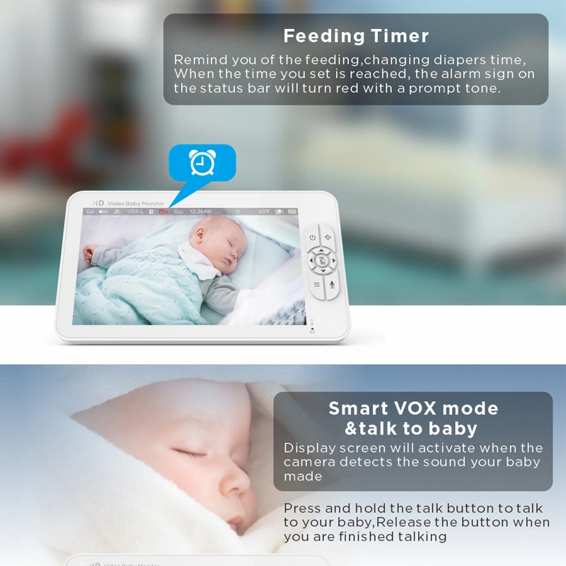 Momobebe 7 Inch Baby Monitor with 355 Degree Angle, Audio and Wireless Video